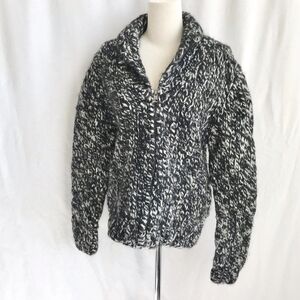 Club Monaco Women’s Wool Black White Thick Knit Zip Up Cardigan/jacket Medium